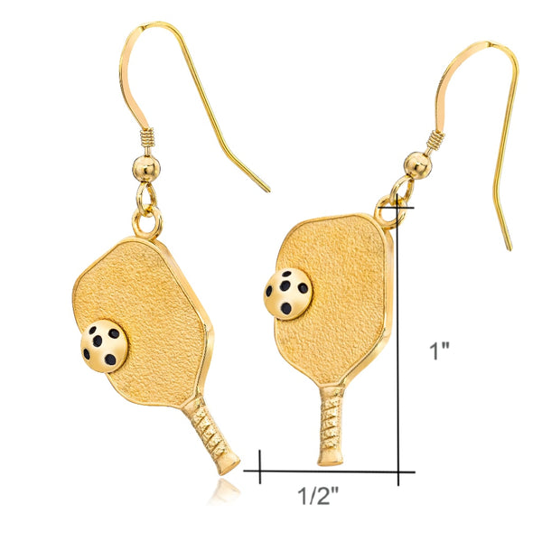Pickleball Earrings | Paddle & Ball in Yellow Gold