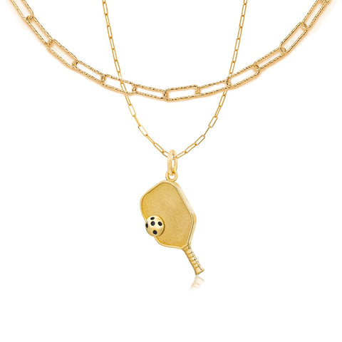 Layered Pickleball Necklace | Paddle & Ball in Gold Plate