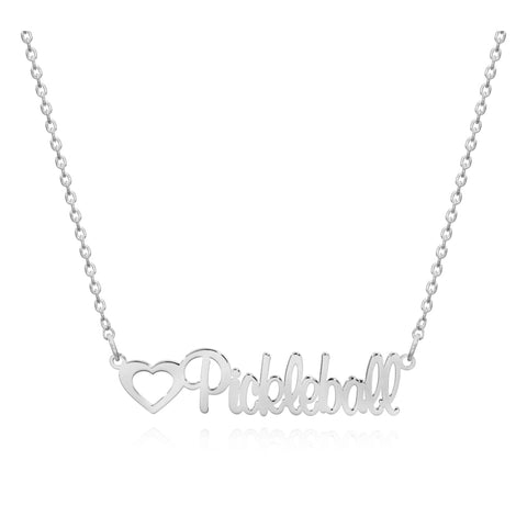 Pickleball Necklace | Cursive Script White Gold