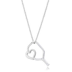 Pickleball Necklace | Floating Heart Paddle in Silver